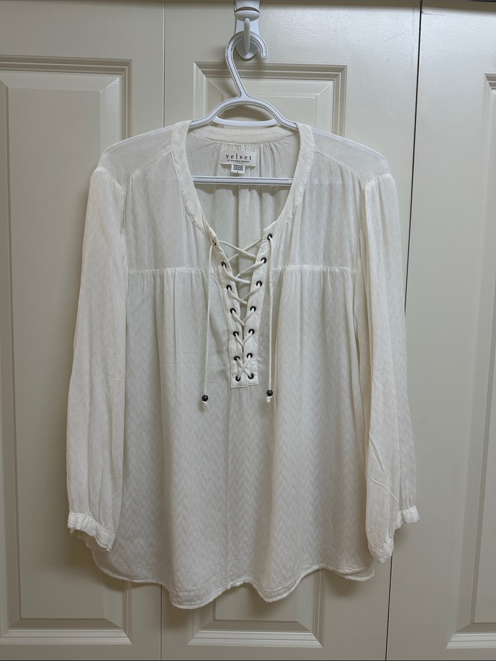 Velvet by Graham & Spencer Ivory Lace-Up Peasant Top